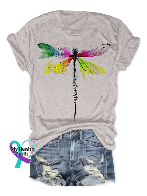 Warrior Cancer Awareness Art Print V-Neck Casual T-Shirt Crew Neck/Grey / S