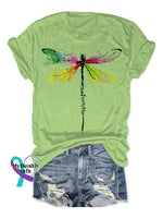 Warrior Cancer Awareness Art Print V-Neck Casual T-Shirt Crew Neck / S