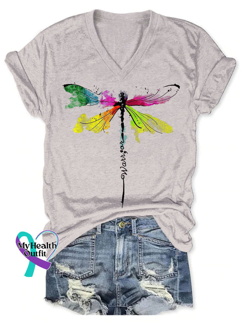 Warrior Cancer Awareness Art Print V-Neck Casual T-Shirt V-Neck/Grey / S