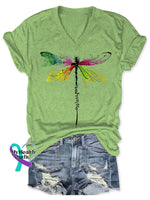 Warrior Cancer Awareness Art Print V-Neck Casual T-Shirt / S