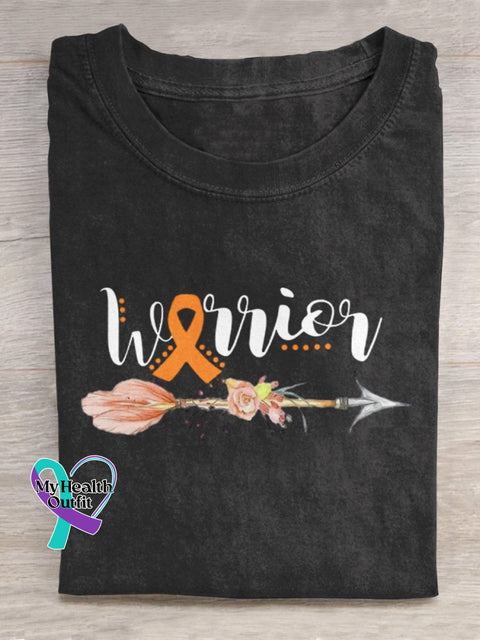 ’Warrior’ Multiple Sclerosis Awareness Texts And Ribbon Graphic Printed T-Shirt Black / S