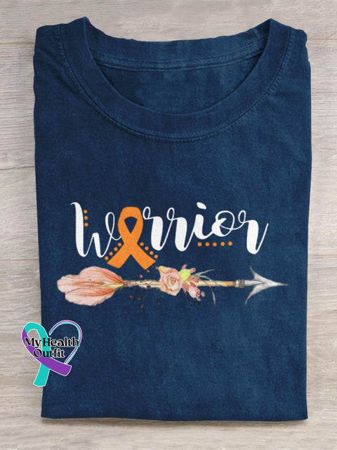 ’Warrior’ Multiple Sclerosis Awareness Texts And Ribbon Graphic Printed T-Shirt Blue / S
