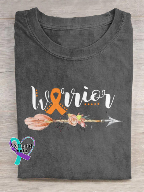 ’Warrior’ Multiple Sclerosis Awareness Texts And Ribbon Graphic Printed T-Shirt Grey / S