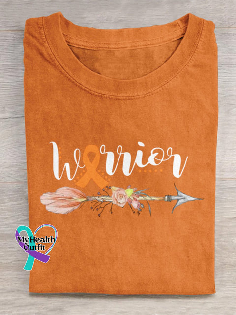 ’Warrior’ Multiple Sclerosis Awareness Texts And Ribbon Graphic Printed T-Shirt Orange / S