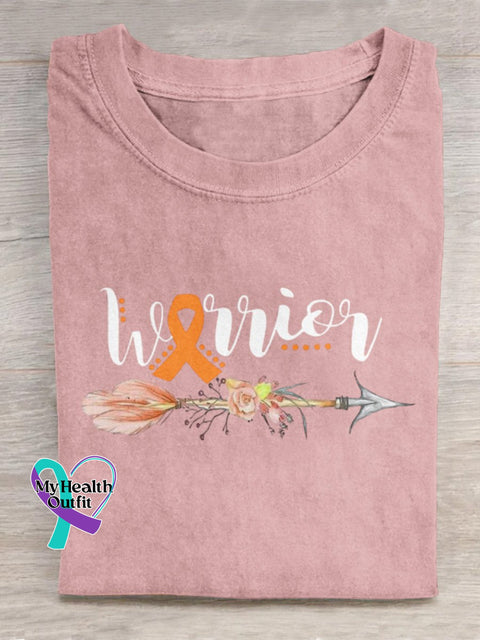 ’Warrior’ Multiple Sclerosis Awareness Texts And Ribbon Graphic Printed T-Shirt Pink / S