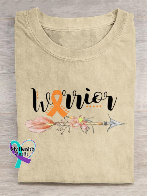 ’Warrior’ Multiple Sclerosis Awareness Texts And Ribbon Graphic Printed T-Shirt Sand / S