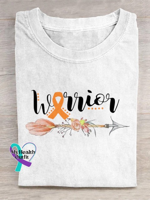 ’Warrior’ Multiple Sclerosis Awareness Texts And Ribbon Graphic Printed T-Shirt White / S