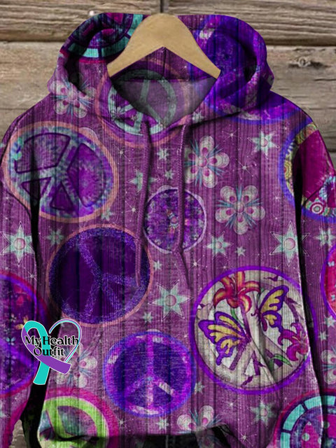 Watercolor Peace Sign Pattern Printed Casual Hoodie Sweatshirt