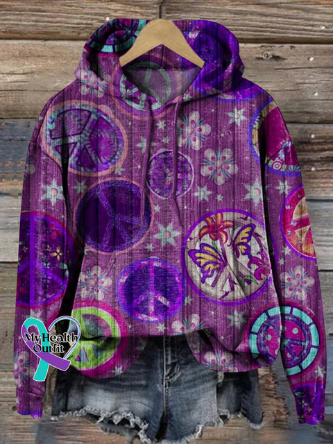 Watercolor Peace Sign Pattern Printed Casual Hoodie Sweatshirt Multicolor / S