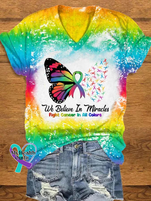 We Believe In Miracles Fight Cancer All Colors Art Casual T-Shirt Multicolor / S