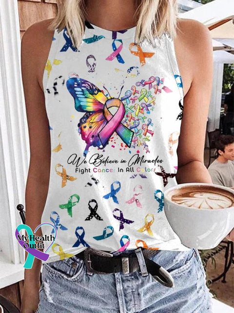 We Believe In Miracles Fight Cancer All Colors Art Tank Top White / S