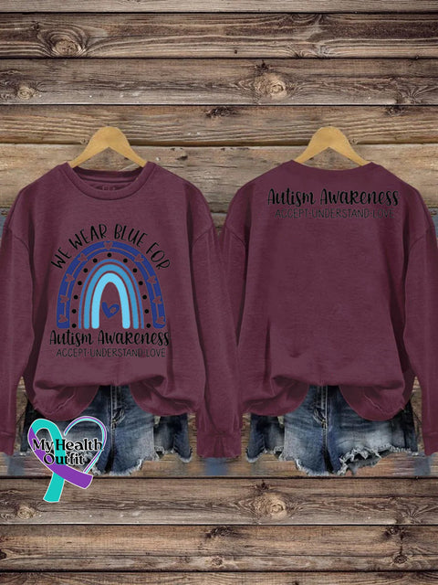 We Wear Blue For Autism Printed Casual Sweatshirt Brown / S