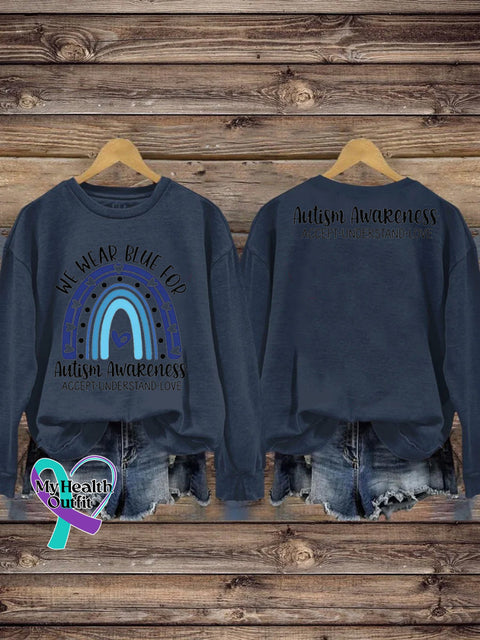 We Wear Blue For Autism Printed Casual Sweatshirt NavyBLue / S