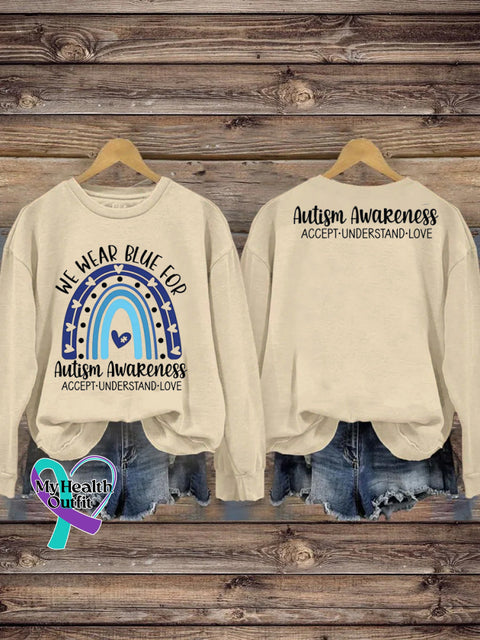 We Wear Blue For Autism Printed Casual Sweatshirt Pink / S