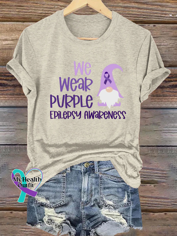 We Wear Purple Epilepsy Awareness Crew Neck Casual T-Shirt Beige / S