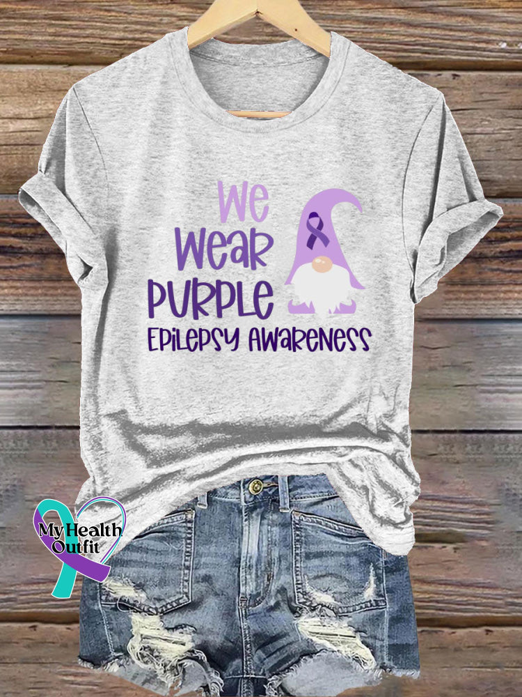 We Wear Purple Epilepsy Awareness Crew Neck Casual T-Shirt White / S
