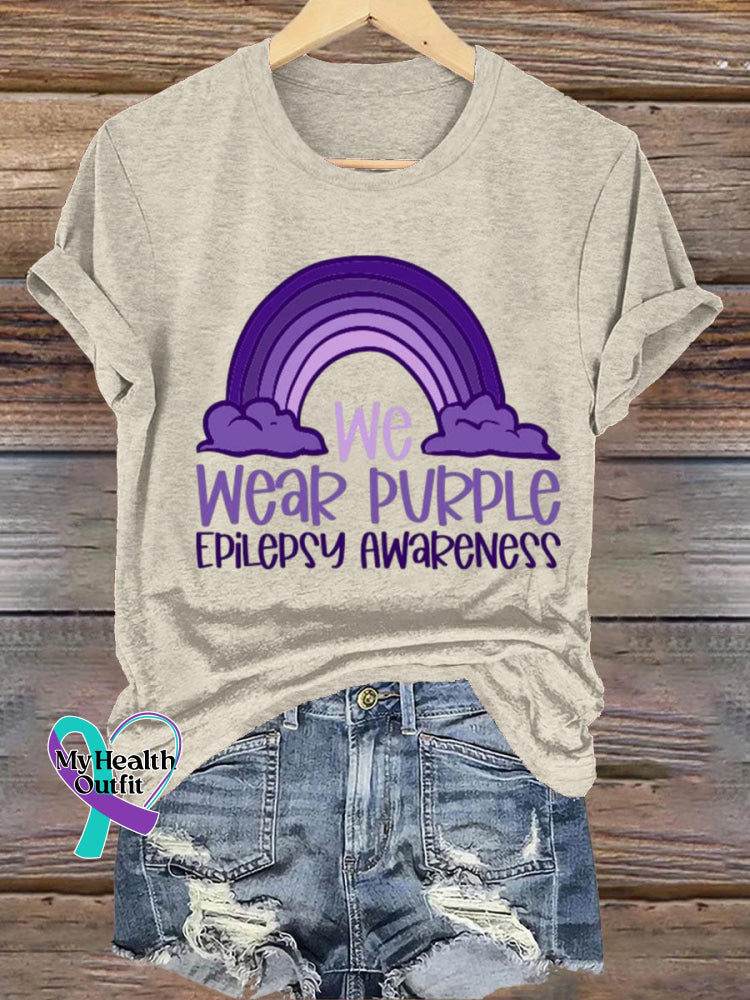 We Wear Purple Epilepsy Awareness Short Sleeve Casual t-Shirt Beige / S