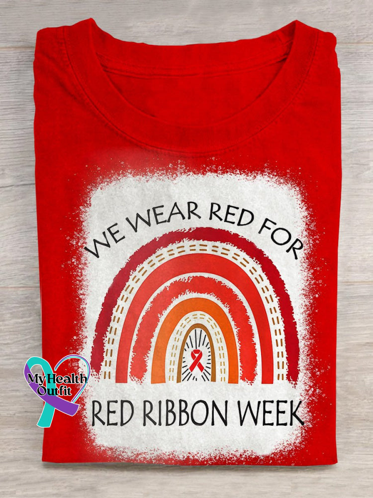 We Wear Red For Ribbon Week Rainbow Print T-Shirt / S