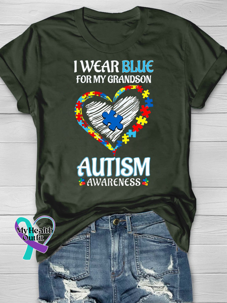 Wear Blue Autism Awareness Word Printing T-Shirt Green / S