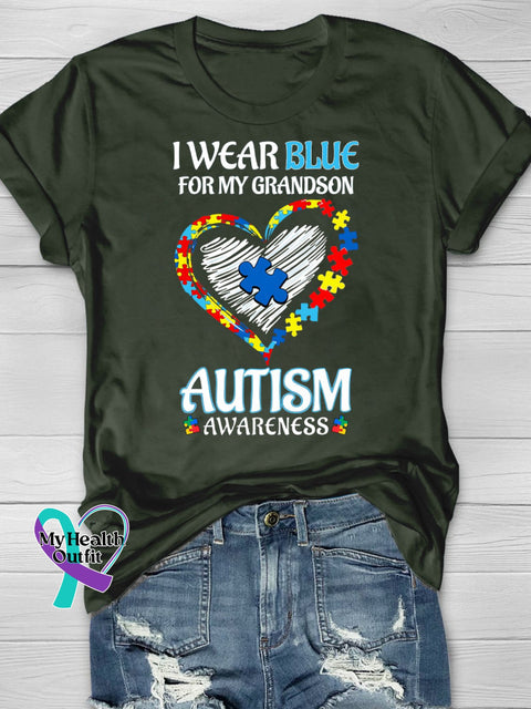 Wear Blue Autism Awareness Word Printing T-Shirt Green / S