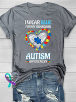 Wear Blue Autism Awareness Word Printing T-Shirt Grey / S