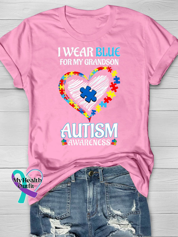 Wear Blue Autism Awareness Word Printing T-Shirt Pink / S