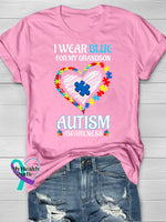 Wear Blue Autism Awareness Word Printing T-Shirt Pink / S