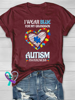 Wear Blue Autism Awareness Word Printing T-Shirt Red / S