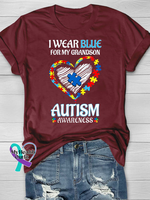 Wear Blue Autism Awareness Word Printing T-Shirt Red / S