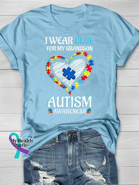 Wear Blue Autism Awareness Word Printing T-Shirt / S