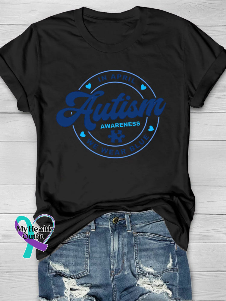 Wear Blue For Autism Awareness Printing T-Shirt Black / S