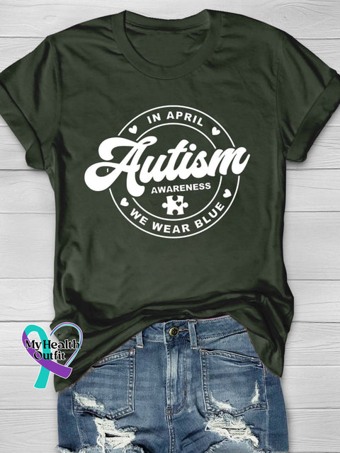 Wear Blue For Autism Awareness Printing T-Shirt Green / S