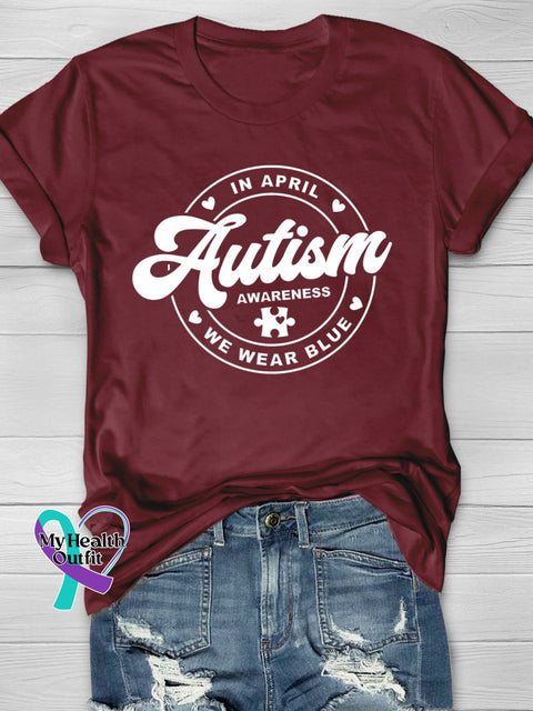 Wear Blue For Autism Awareness Printing T-Shirt Red / S