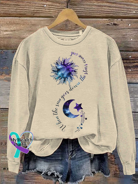 When The Sun Goes Down Stars Comes Out Suicide Prevention Awareness Casual Sweatshirt Sand / S