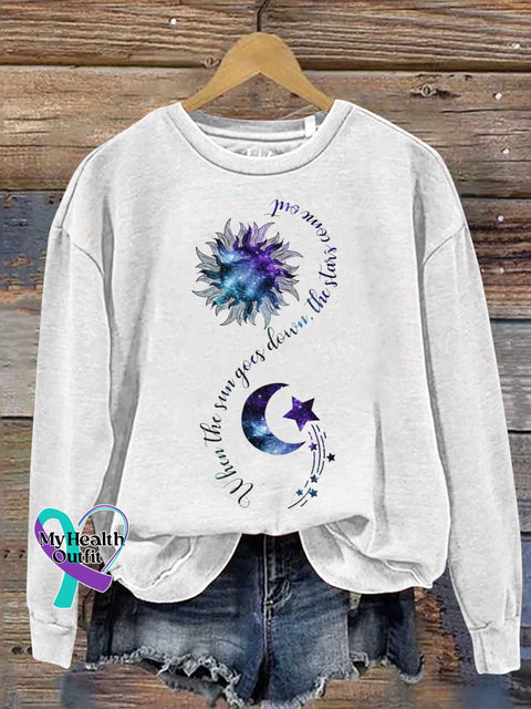 When The Sun Goes Down Stars Comes Out Suicide Prevention Awareness Casual Sweatshirt White / S