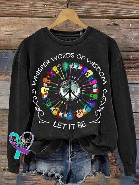 Whisper Word Of Wisdom Let It Be Guitar Peace Sign Casual Sweatshirt Black / S