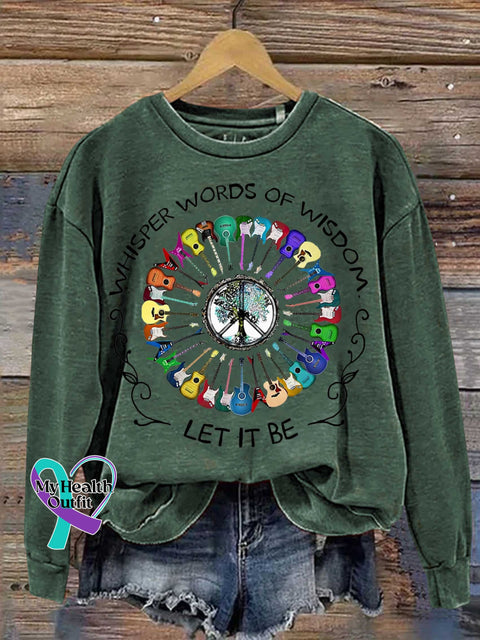 Whisper Word Of Wisdom Let It Be Guitar Peace Sign Casual Sweatshirt Green / S