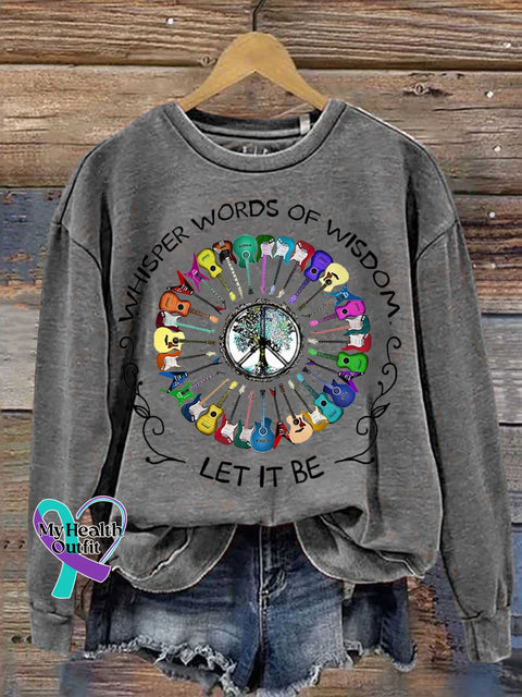 Whisper Word Of Wisdom Let It Be Guitar Peace Sign Casual Sweatshirt Grey / S
