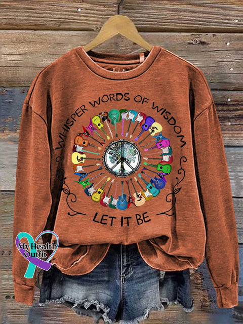 Whisper Word Of Wisdom Let It Be Guitar Peace Sign Casual Sweatshirt Orange / S