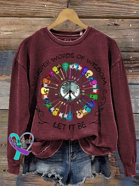 Whisper Word Of Wisdom Let It Be Guitar Peace Sign Casual Sweatshirt Red / S