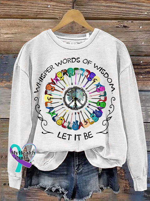 Whisper Word Of Wisdom Let It Be Guitar Peace Sign Casual Sweatshirt White / S