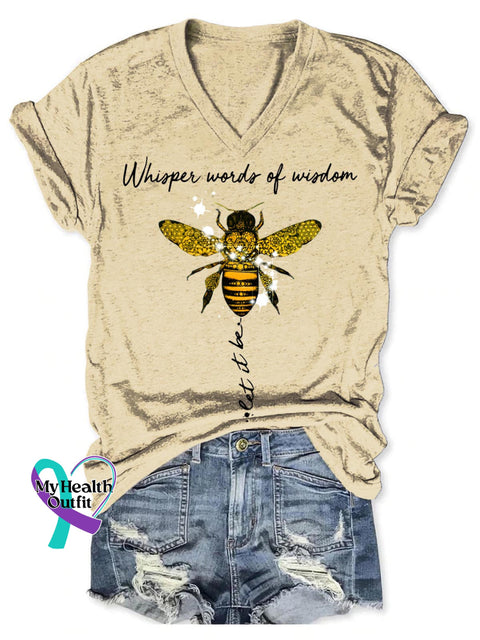 Whisper Words Of Wisdom Let It Be Art Print V-neck Casual T-Shirt Apricot / S