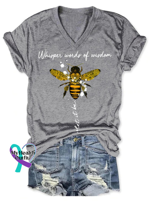 Whisper Words Of Wisdom Let It Be Art Print V-neck Casual T-Shirt Grey / S