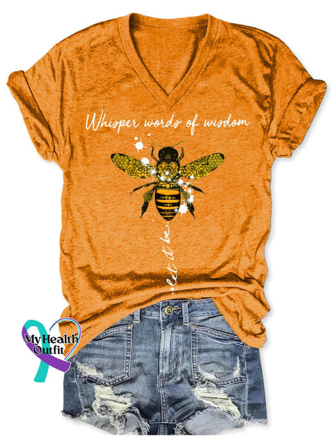 Whisper Words Of Wisdom Let It Be Art Print V-neck Casual T-Shirt Orange / S
