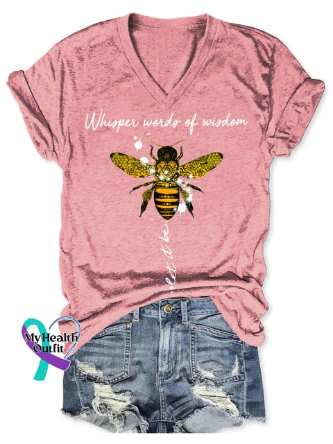 Whisper Words Of Wisdom Let It Be Art Print V-neck Casual T-Shirt Pink / S