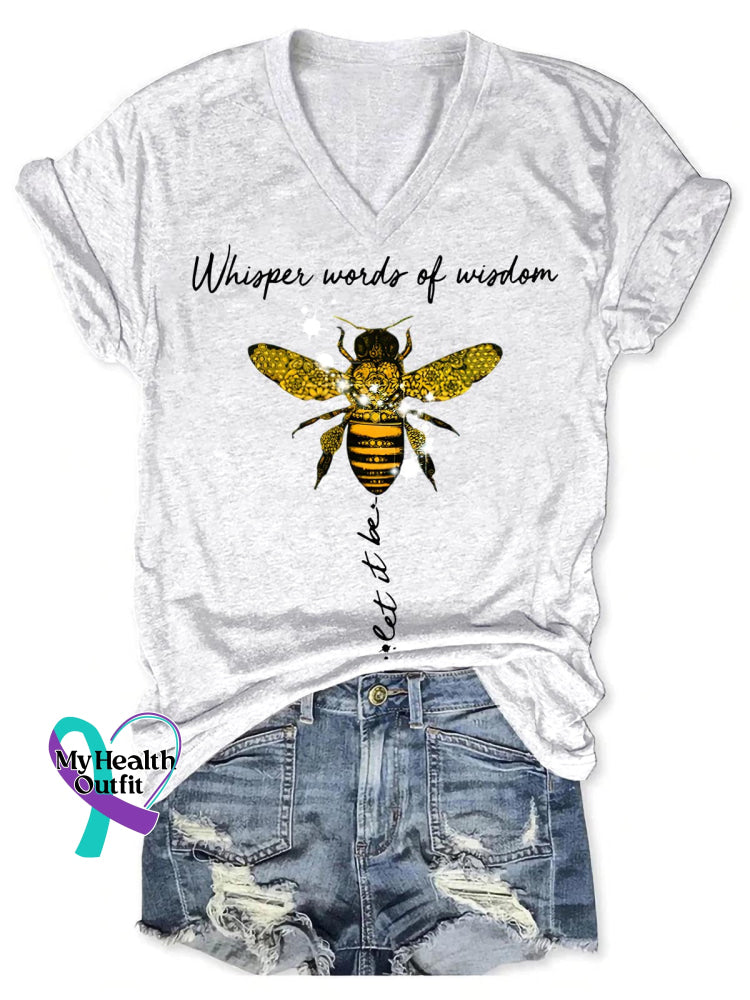Whisper Words Of Wisdom Let It Be Art Print V-neck Casual T-Shirt White / S
