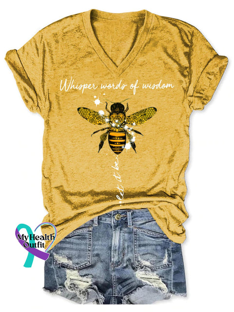 Whisper Words Of Wisdom Let It Be Art Print V-neck Casual T-Shirt Yellow / S