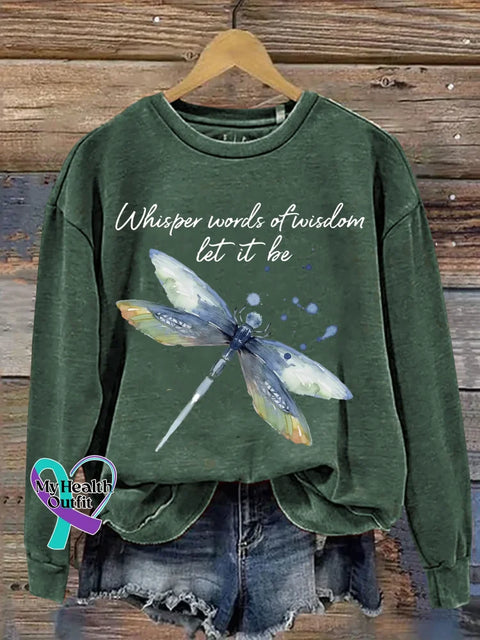 Whisper Words Of Wisdom Let It Be Dragonfly Print Casual Sweatshirt Green / S