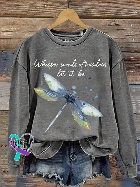 Whisper Words Of Wisdom Let It Be Dragonfly Print Casual Sweatshirt Grey / S