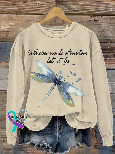 Whisper Words Of Wisdom Let It Be Dragonfly Print Casual Sweatshirt Khaki / S